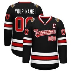 Black Red-White Classic Style Hockey Jersey 1
