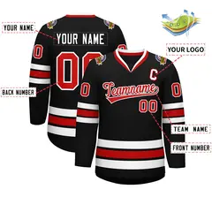 Black Red-White Classic Style Hockey Jersey 2
