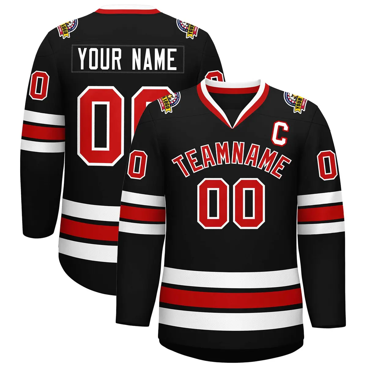 Black Red-White Classic Style Hockey Jersey