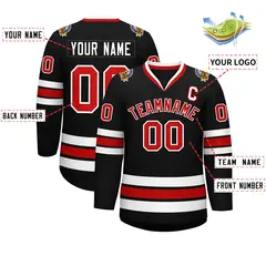 Black Red-White Classic Style Hockey Jersey 2