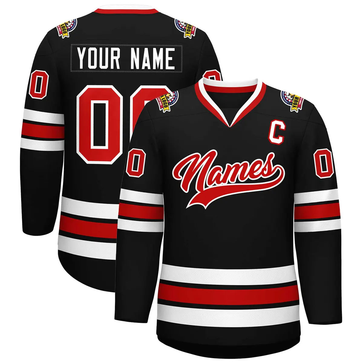 Black Red-White Classic Style Hockey Jersey