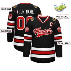 Black Red-White Classic Style Hockey Jersey 2