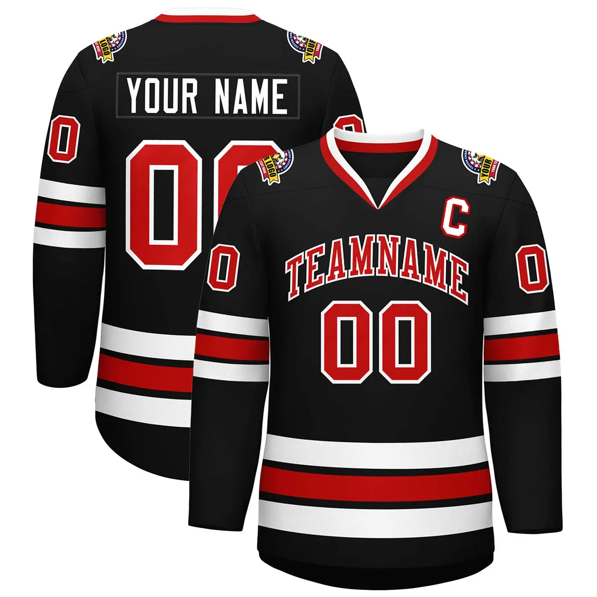 Black Red-White Classic Style Hockey Jersey