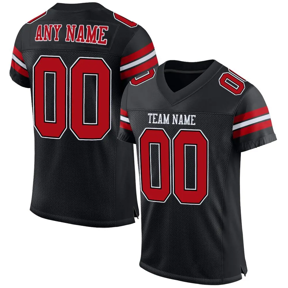 Black Red-White Classic Style Mesh Authentic Football Jersey