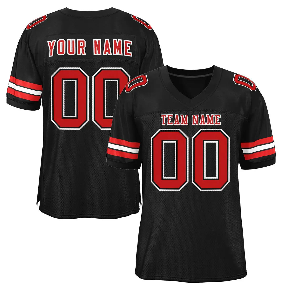Black Red-White Classic Style Mesh Authentic Football Jersey