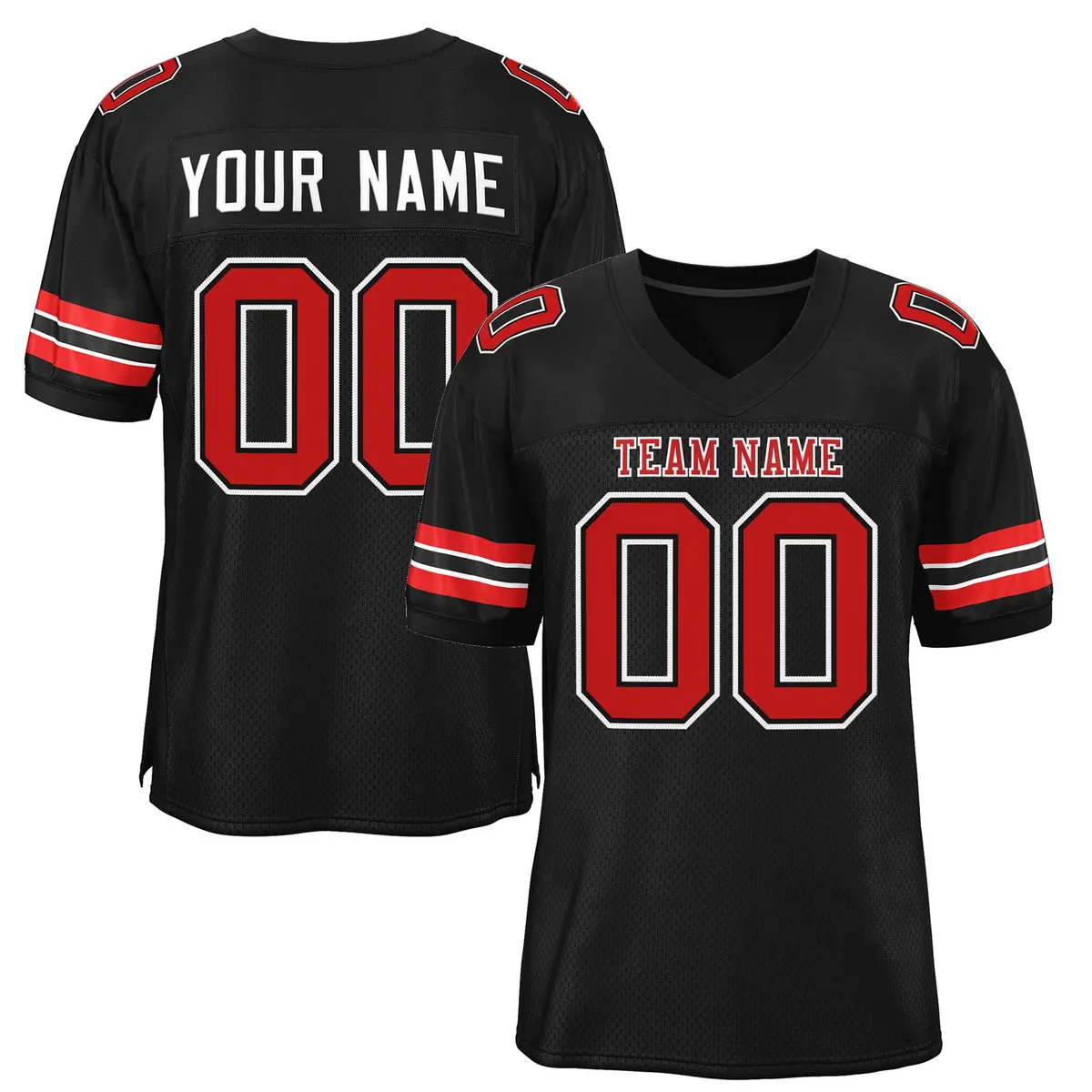 Black Red-White Classic Style Mesh Authentic Football Jersey