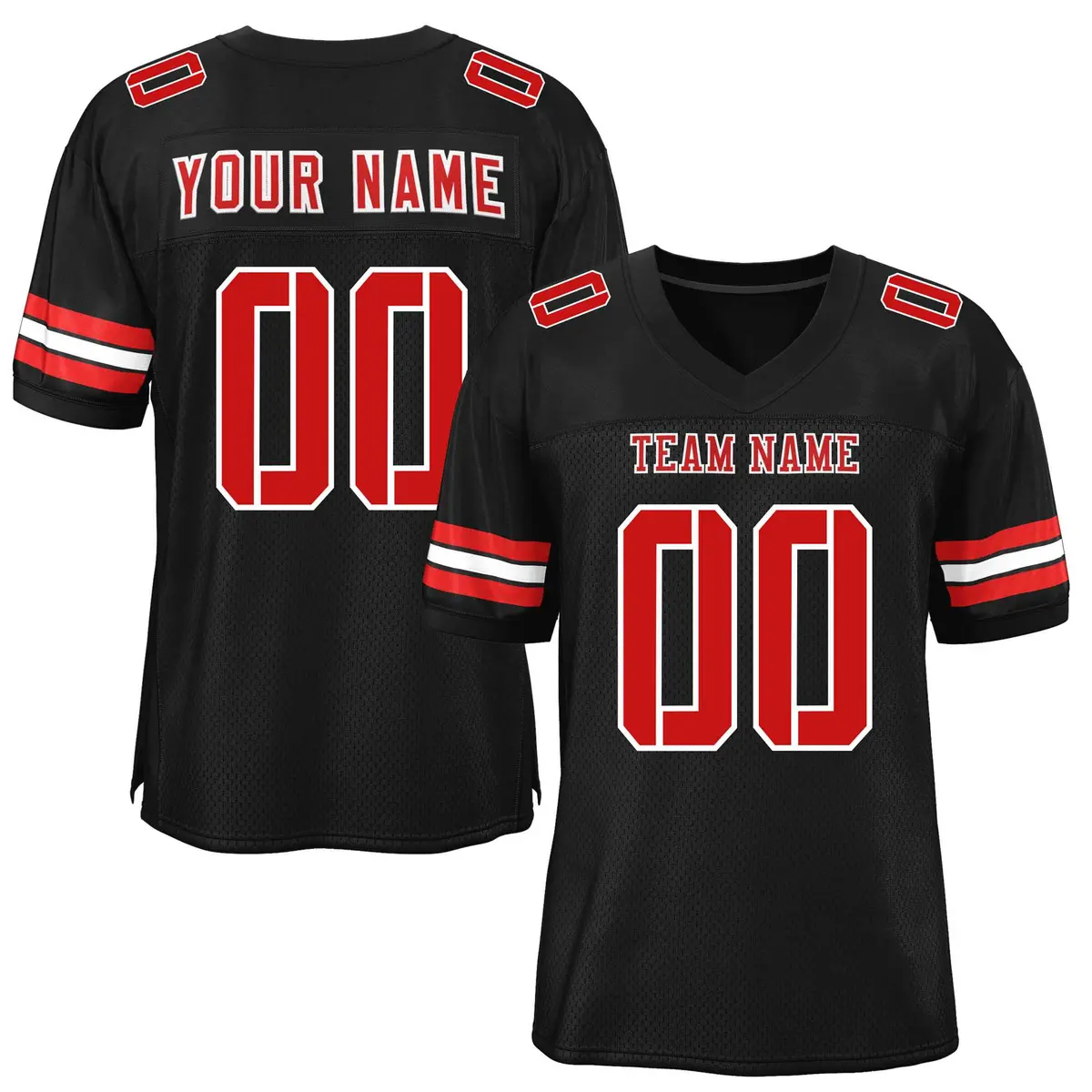 Black Red-White Classic Style Mesh Authentic Football Jersey