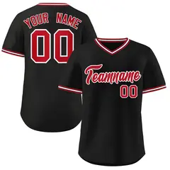 Black Red-White Classic V-Neck Pullover Baseball Jersey 1