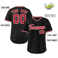 Black Red-White Classic V-Neck Pullover Baseball Jersey 2