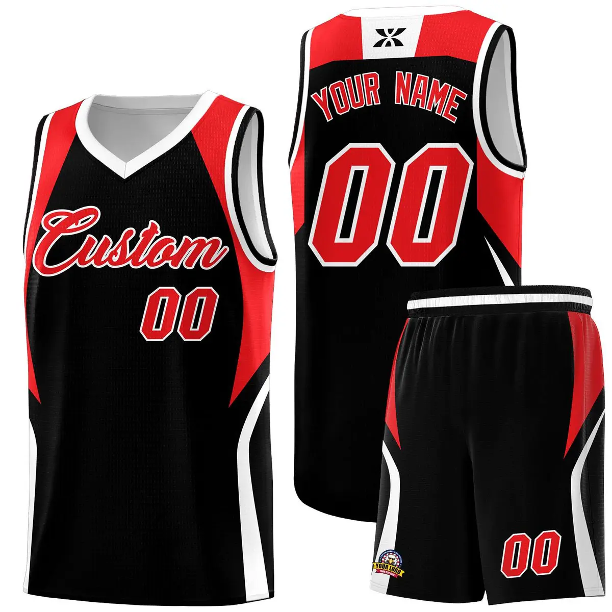 Black Red White Color Block Basketball Jersey
