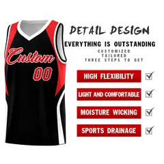 Black Red White Color Block Basketball Jersey 2