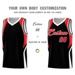 Black Red White Color Block Basketball Jersey 3