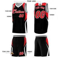 Black Red White Color Block Basketball Jersey 5
