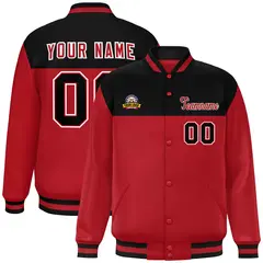 Black Red-White Color Block Lettermen Baseball Jacket 1