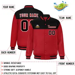 Black Red-White Color Block Lettermen Baseball Jacket 2