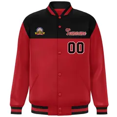 Black Red-White Color Block Lettermen Baseball Jacket 3