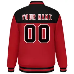 Black Red-White Color Block Lettermen Baseball Jacket 4
