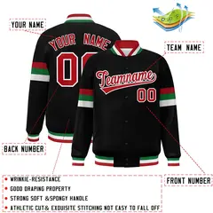 Black Red-White Color Block Varsity Full-Snap Baseball Jacket 2