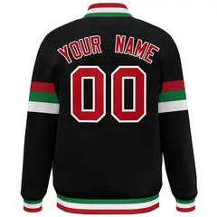 Black Red-White Color Block Varsity Full-Snap Baseball Jacket 4