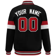 Black Red-White Color Block Varsity Full-Snap Baseball Jacket 4