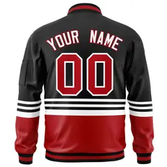 Black Red-White Color Block Varsity Full-Zip Letterman Bomber Jacket 4