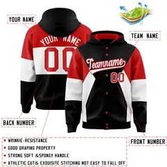 Black Red-White Color Block Varsity Letterman Jacket Hoodie 4