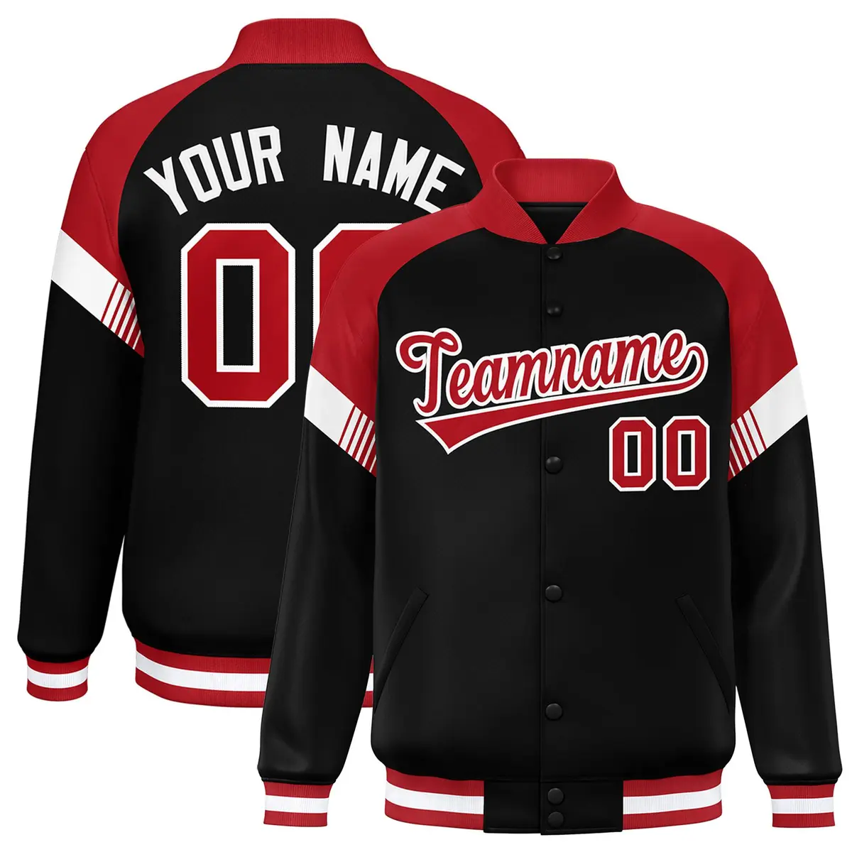 Black Red-White Color Block Varsity Letterman Jacket