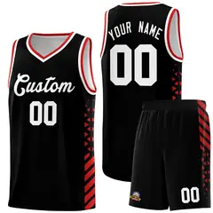 Black Red White Diamond Stripe Side Basketball Jersey