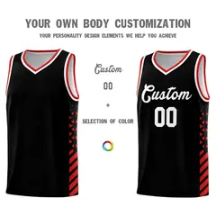 Black Red White Diamond Stripe Side Basketball Jersey 3