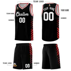 Black Red White Diamond Stripe Side Basketball Jersey 5