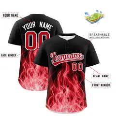 Black Red White Flame Graffiti Pattern Baseball Jersey 2