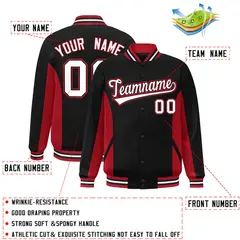 Black Red-White Full-Snap Color Block Varsity Letterman Jacket 2
