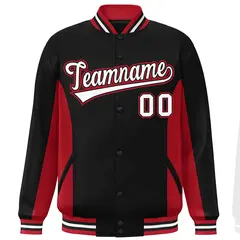 Black Red-White Full-Snap Color Block Varsity Letterman Jacket 3