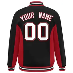 Black Red-White Full-Snap Color Block Varsity Letterman Jacket 4