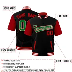 Black Red White Full-Snap Short Sleeve Varsity Jacket 2