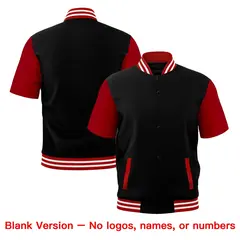 Black Red White Full-Snap Short Sleeve Varsity Jacket 7