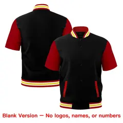 Black Red White Gold Full-Snap Short Sleeve Varsity Jacket 7