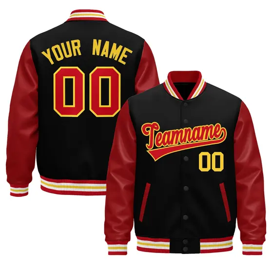 Black Red White Gold Varsity Full-Snap Letterman Jacket