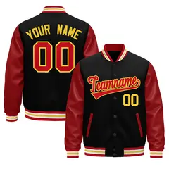 Black Red White Gold Varsity Full-Snap Letterman Jacket 1