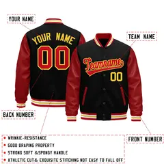 Black Red White Gold Varsity Full-Snap Letterman Jacket 2