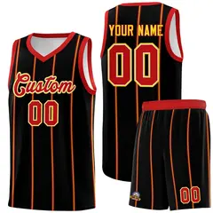 Black Red White Gold Vertical Stripe Single Sided Basketball Jersey