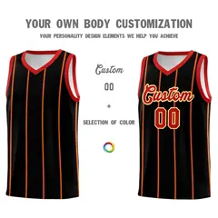 Black Red White Gold Vertical Stripe Single Sided Basketball Jersey 3