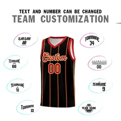 Black Red White Gold Vertical Stripe Single Sided Basketball Jersey 4