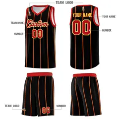 Black Red White Gold Vertical Stripe Single Sided Basketball Jersey 5