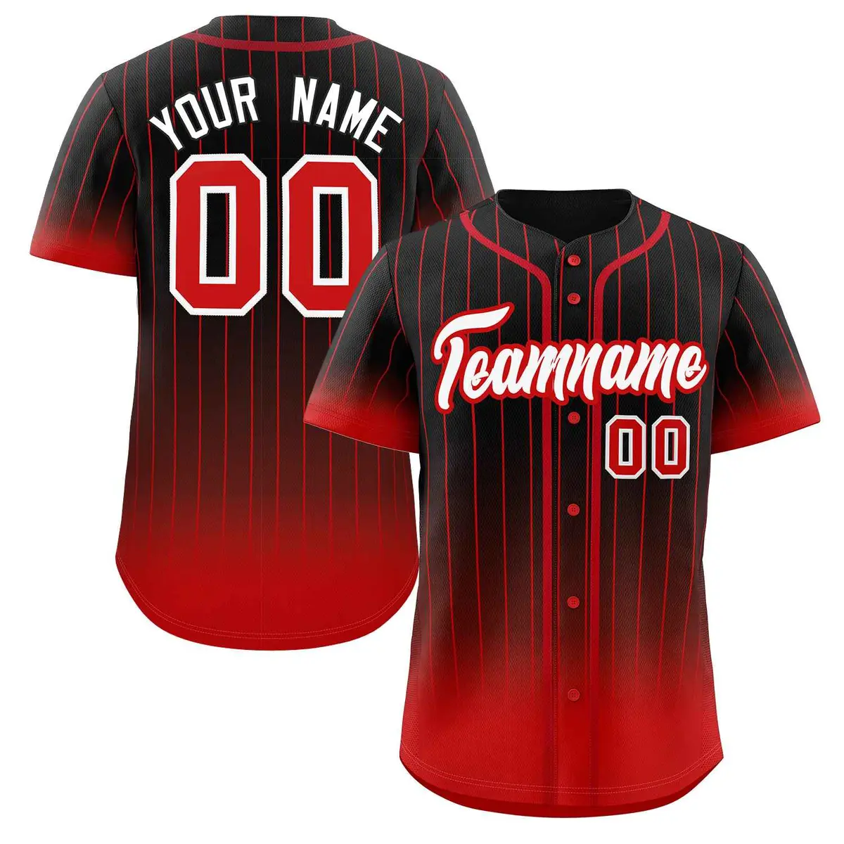 Black Red-White Gradient Stripe Baseball Jersey