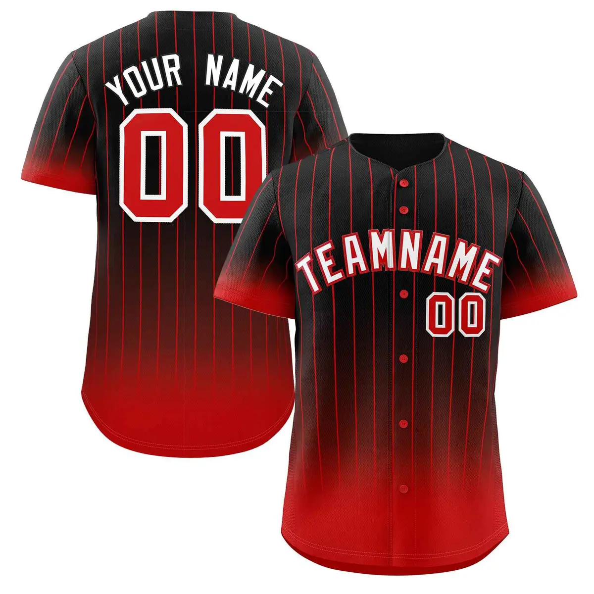 Black Red-White Gradient Stripe Baseball Jersey