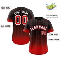 Black Red-White Gradient Stripe Baseball Jersey 2