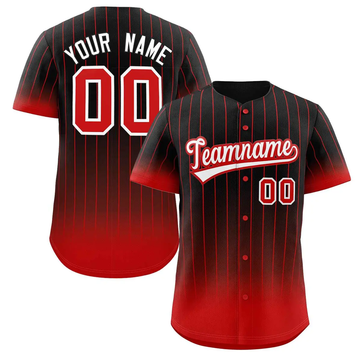 Black Red-White Gradient Stripe Baseball Jersey