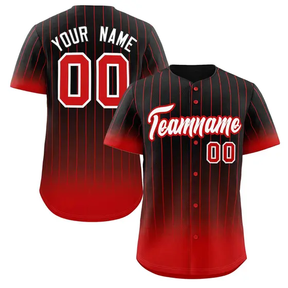 Black Red-White Gradient Stripe Baseball Jersey