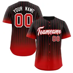 Black Red-White Gradient Stripe Baseball Jersey